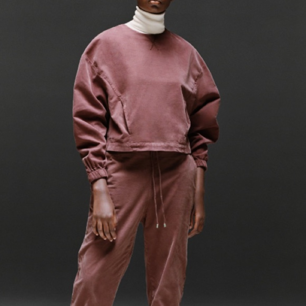Zara Soft Velvet Cropped Sweatshirt With Pockets NWT